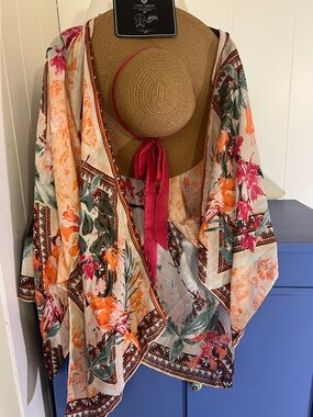 Vince Camuto Straw Hat with Red Band